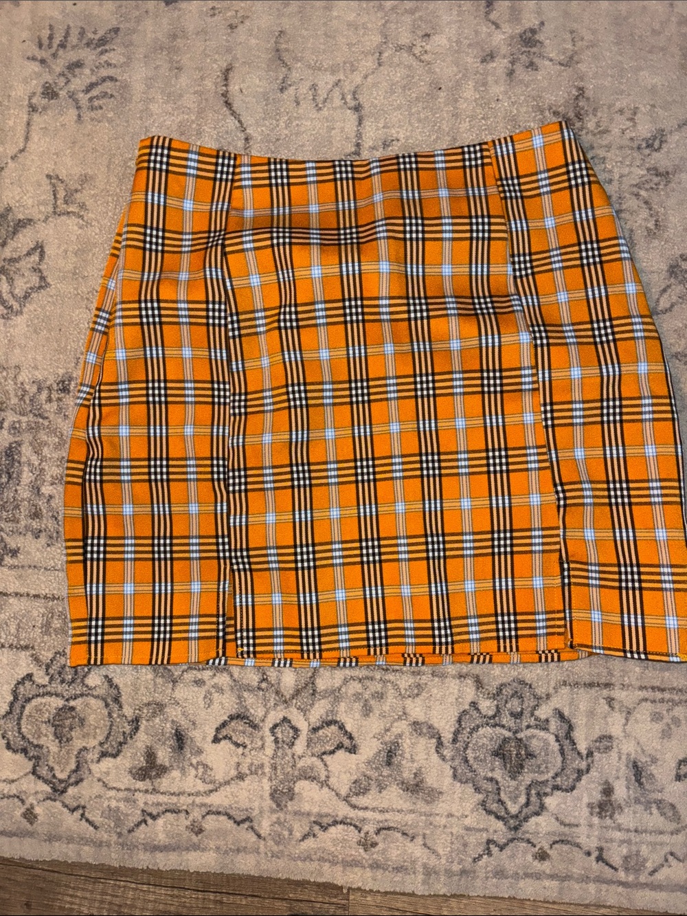 SHEIN Orange Plaid A-Line Mini Skirt